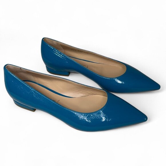 Casadei  Women's Turquiose Leather Pointed Toe Flats EU 36.5 NWOB - Picture 1 of 13